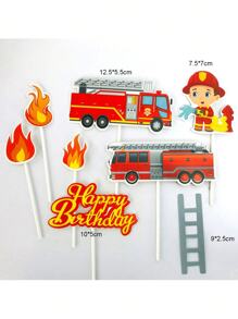 1 件消防云梯车，蛋糕顶部装饰，消防员，生日派对，消防员英雄主题生日蛋糕装饰消防车装饰消防蛋糕装饰 - 彩色 - 查看 10