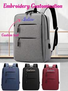 1pc Personalized Men's Business Laptop Backpack, Multi-Color Campus Backpack With Simple Candy Color, Versatile Student Rucksack, Large Capacity Embroidered Letter Schoolbag, Lightweight Waterproof Zipper Bag, Student Travel Pack, Suitable As A Back-To-School Gift For Teenage Girls, College, Junior High, High School, Outdoor, Travel - Multicolor - View 1