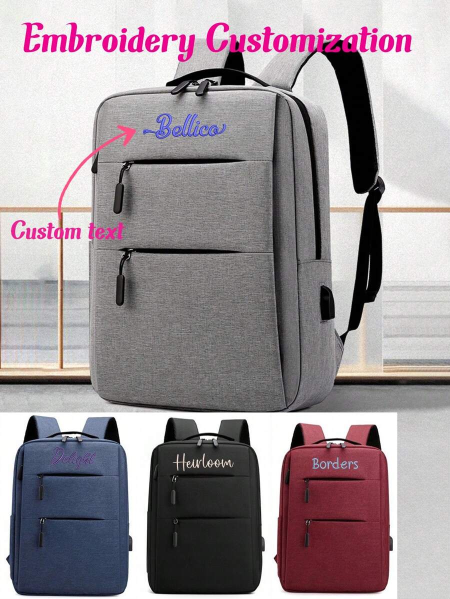 1pc Personalized Men's Business Laptop Backpack, Multi-Color Campus Backpack With Simple Candy Color, Versatile Student Rucksack, Large Capacity Embroidered Letter Schoolbag, Lightweight Waterproof Zipper Bag, Student Travel Pack, Suitable As A Back-To-School Gift For Teenage Girls, College, Junior High, High School, Outdoor, Travel - Multicolor - View 1