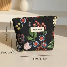 Bolsa de cosméticos pequeña con patrón de planta portátil para mujer, bolsa de almacenamiento de servilletas sanitarias, bolsa de llaves y monedas para viajes, bolsa de tarjeta portátil, nuevo - 1 - Ver 5