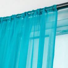 Set Of Two (2) Sheer Window Curtains Panels With Rod Pocket Drape Set Multiple Lengths (63", 84", 95", 108", 120" L) Solid Colors - Turquoise - View 2