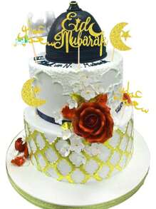 5PCS Ramadan Moon Star Cupcake Toppers,Ramadan Decorations For Home,Gold Glitter Party Ramadan Decor On The Moon Cake