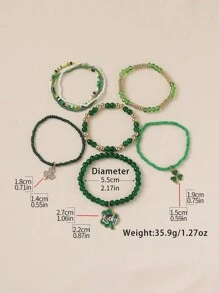 8pcs/Set Bohemian Clover Openable Box Heart Pendant Beaded Bracelet Stacking Bracelets, Suitable For Women Beach Holiday Casual Party Club Accessories - Green - View 5