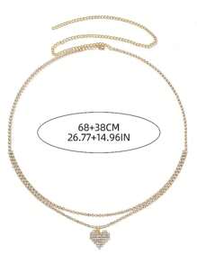 性感时尚水晶心形吊坠双层腰链，女士闪亮比基尼沙滩配饰