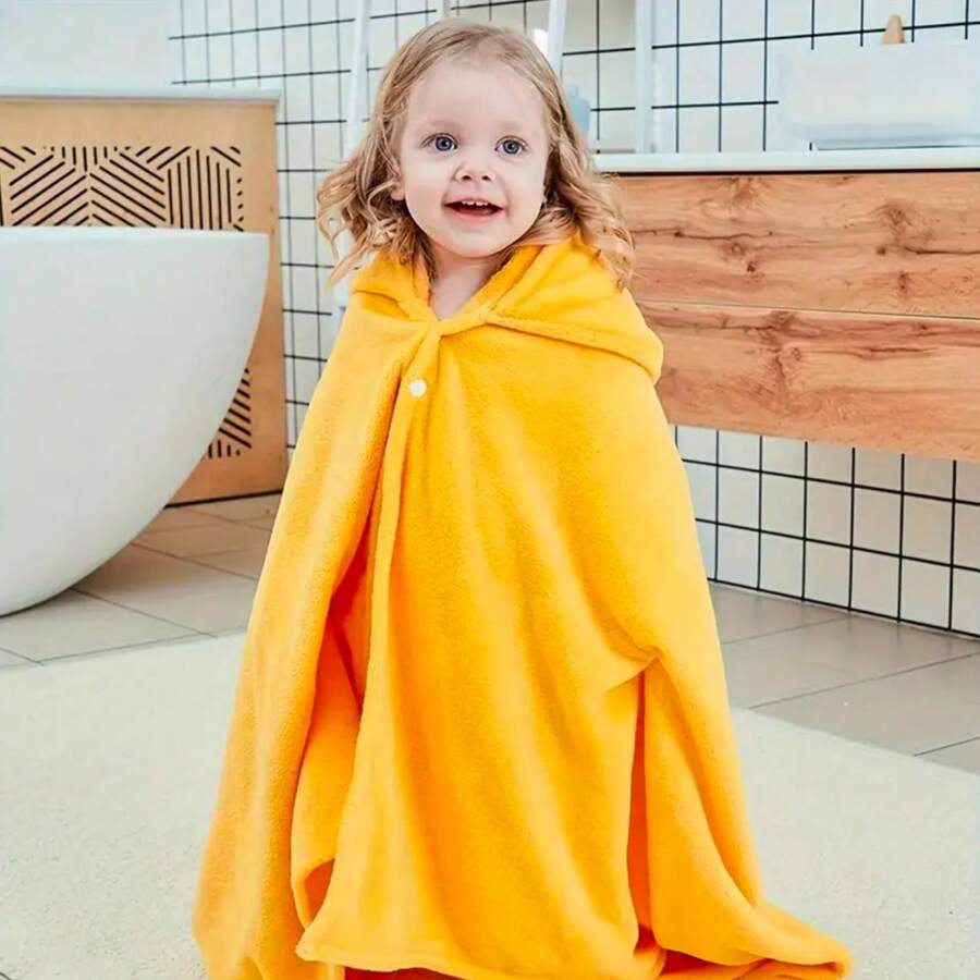 1 Stück Kinder Korallenfleece Kapuzenmantel Bademantel, Cartoon Design weiches saugfähiges Schwimmponcho