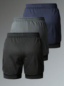 1 件男士夏季速干短裤，弹力休闲运动健身跑步平角内裤，字母印花