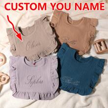 1 件定制刺绣名字婴儿围兜围兜装扮婴儿礼物适合男孩和女孩 - 彩色 - 查看 1