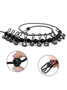 1 Pack Portable Clothesline With 12 Clothespins, Adjustable Elastic Travel Camping Clothesline, Windproof Travel Elastic Retractable Bungee Clothesline For Backyard, Resort Hotel, Balcony Clothes Drying