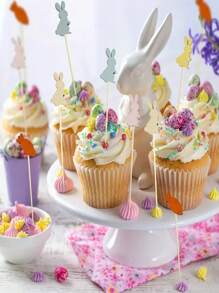 20pcs Easter Bunny & Egg Toothpicks, 4.7inch Elegant Bamboo Sticks For Party, Food & Beverage Decoration, Cute Cocktail, Sushi, Appetizers, Cake, Dessert Decor