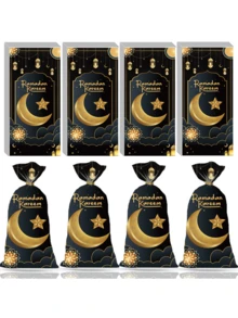 50 个星月图案印花礼品袋、黑金系列主题风格、塑料玻璃纤维礼品袋、生日、家庭、节日、派对装饰用品、趣味礼品包装袋、礼品盒、盒子、伴娘礼物、礼品袋、礼品袋、袋子、礼品袋纸、小礼品袋、粉色礼品袋、包装袋、单身派对礼品袋、节日、家居装饰