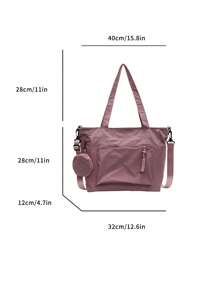 1个大容量帆布手提包，带零钱包，新款韩版学院风中学生背包休闲单肩包，帆布手提包，女士包带零钱包，适合购物、度假，时尚拉链手提包，大容量学生手提包，多隔层设计，适合海滩、学校、工作和日常使用，艺术风格背包，适合女性或学生，可装书本、购物袋、返校用品等。