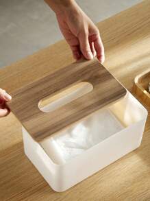 1pc Multi-Functional Household Paper Towel Holder, Japanese Style Wooden & Plastic Tissue Box For Living Room Desk, Simple Design, Tissue Box Holder, Napkin Holder, Festival Family Gathering, Kitchen Dining Table Decor For Home Kitchen Bedroom Living Room Dining Room, Home Decoration Accessories, Decorative Box, Women Wedding Gift, Summer Travel Holiday Festival Must-Have - Multicolor - View 5