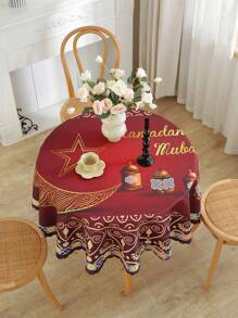 1pc Waterproof And Oil-Resistant Round Tablecloth, Celebration Decor, Modern Digital Print Festive Pattern, Indoor/Outdoor Table Setting