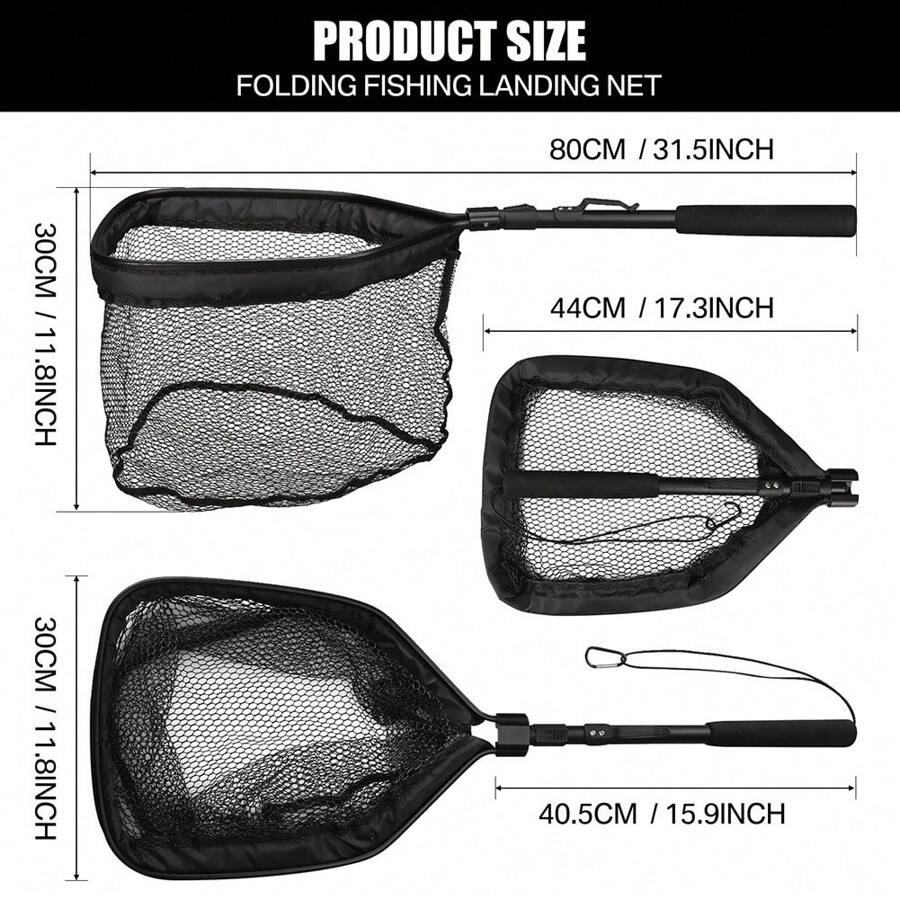 Retractable Landing Fishing Net 190cm-5cm With Telescoping Pole Handle Foldable Freshwater Fish Catching Releasing - 44-80cm - View 1