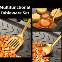 1/6 piezas Juego de utensilios de cocina de acero inoxidable chapados en oro - Incluye cuchara para sopa, colador, pala para freír y talla grande - Herramientas de cocina esenciales para chefs de hogar - Multicolor - Ver 11