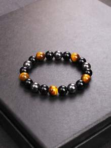 1pc Natural Triple Protection Health Bracelets For Men Women Black Obsidian Hematite Tiger Eye Beads Bracelets Men For Magnetic Soul Jewelry Black Obsidian Hematite Triple Protection Bracelet 10MM Beads Set Blue Tiger Eye Beads Stone Bracelets For Men Women