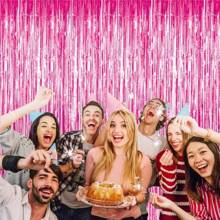 1/2/3 包粉色铝箔流苏窗帘派对装饰，粉色金属丝窗帘派对背景，门饰彩带，闪光彩带流苏背景生日装饰 - 深粉紅色 - 查看 2