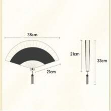 1 件古董折叠竹扇，舞蹈扇，饰有黑蝴蝶流苏花卉图案，手工扇 - 滿園春色-黃 - 查看 3