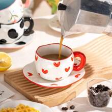 300ML Cute Hand Pinched Irregular Ceramic Mug Flower Heart Pattern Coffee Cup Breakfast Milk Tea Cups Gift For Kids Girls