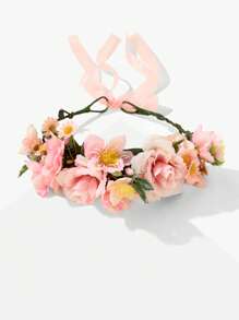 1pc Bohemian Style Fabric Artificial Flower Wreath Headband, For Bride/Bridesmaid Wedding