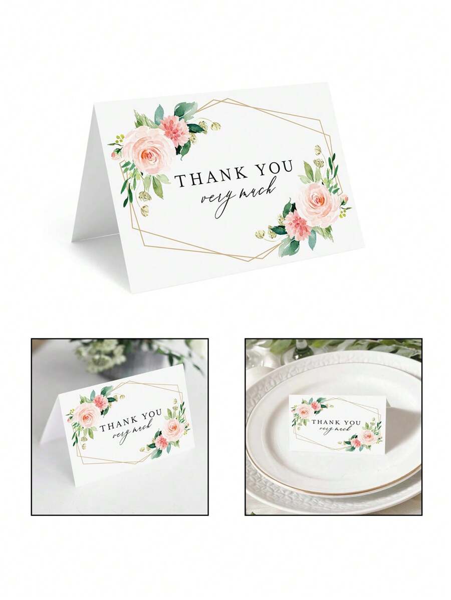 50pcs/20pcs/1pc-Green Leaf Watercolor Place Cards For Weddings Or Parties, Table Seating Cards, Scored, Easy To Fold - Multicolor - View 1