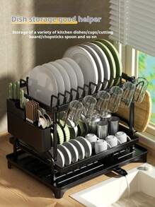 1 pieza Escurridor de cocina con bandeja de drenaje, soporte multiusos para secar platos y utensilios sobre la encimera, ideal como regalo de inauguración de casa, Acción de Gracias, Navidad (negro)