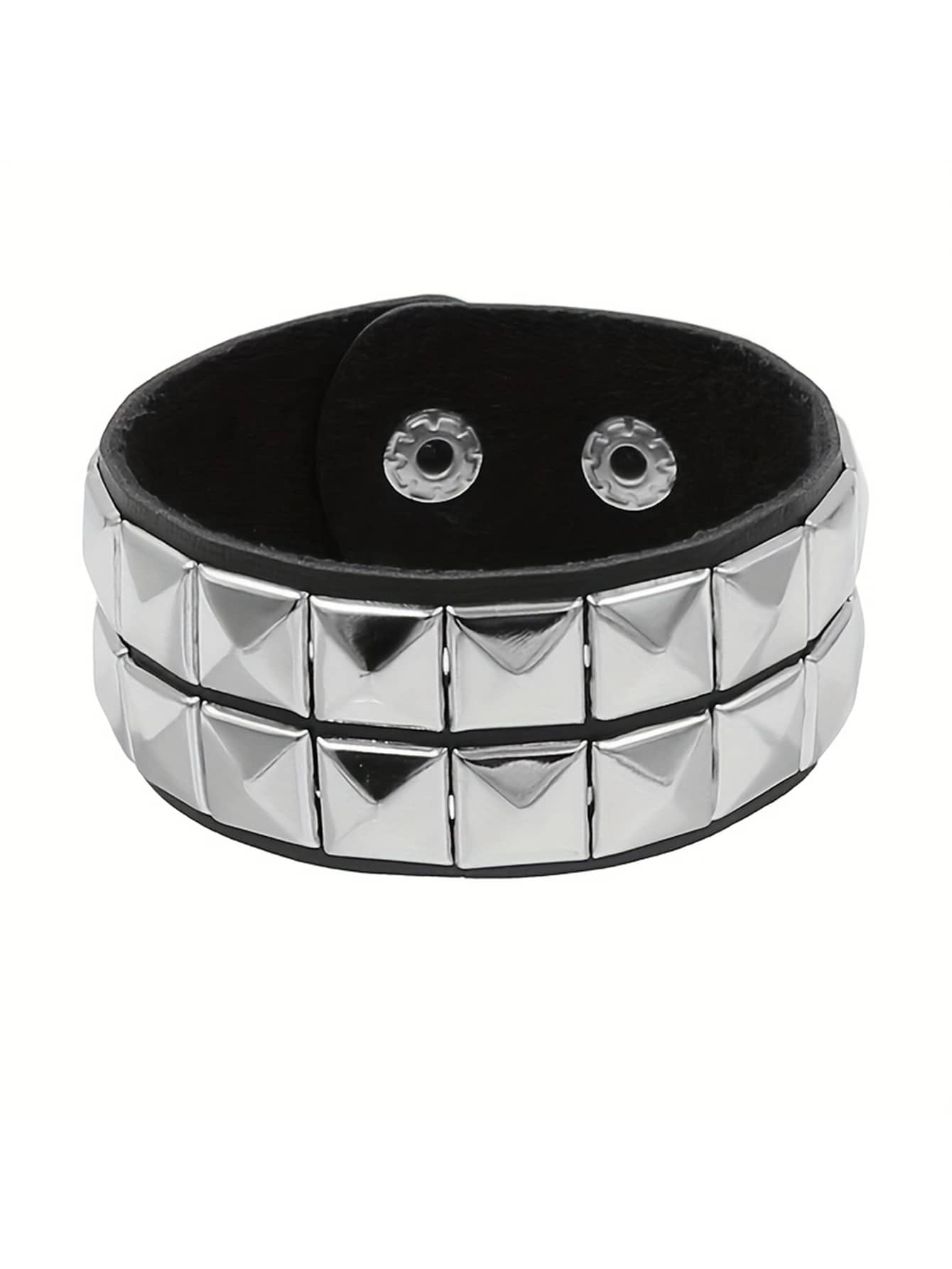 Yanxyad 1/2Pcs Studded Bracelet PU Leather Punk Bracelet For Men Women, 80s Wristband Goth Punk Rock Bracelet, Black/Silvery Punk Rock Style Two Rows Square Studs Faux Leather Bracelet Cuff Bangle Unisex Bracelets For Party Favors Bracelet & Gift