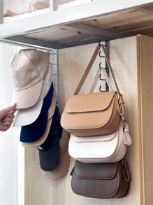 2pcs/1pc Iron Wall Mounted Hat Storage Rack Without Punching Holes, Iron Storage Hanger With 6 Hooks, Portable Multifunctional Storage Hanger, Door Hat Rack, Wardrobe Cabinet Storage Rack, Bag Storage Suitable For All Types And Sizes Of Hats, Can Be Used In The Kitchen, Gender Reveal Party, Perfect For Birthdays, Weddings, Parties, The Perfect Gift For Colleagues, Friends, And Family, Back To School