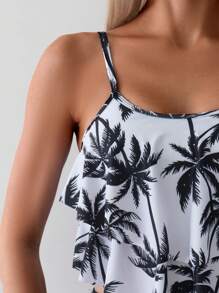Women's Fashion Coconut Tree Print Sexy Tankini Swimwear Set - Black - View 4