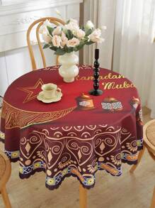 1pc Waterproof And Oil-Resistant Round Tablecloth, Celebration Decor, Modern Digital Print Festive Pattern, Indoor/Outdoor Table Setting
