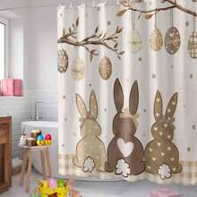 Cortina de ducha con diseño de huevos de Pascua, cola de conejo de primavera y tela a cuadros caqui y marrones, divertida cortina de ducha para baño y decoración del hogar en verano