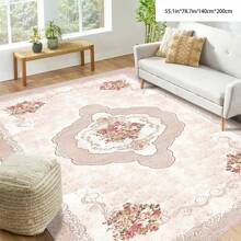 [5mm Thickness Crystal Velvet Flocked Bottom] 1pc Geometric Floral Pattern Carpet - Waterproof, Anti-Slip, Absorbent, Machine Washable, Soft Comfortable Mat, Suitable For Kitchen, Living Room, Bedroom, Hallway, Bathroom, Laundry Room - Easy To Clean, Carpet For Home Decor
