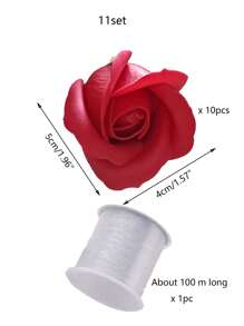 11pcs/Set Wedding Decor Hanging Red Rose, 10pcs Red Roses + 1pc 100m Transparent Line, For DIY Wedding Decor, Bridal Shower, Wedding Bouquet, Table Centerpiece And Ceiling Decor