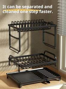 1 pieza Escurridor de cocina con bandeja de drenaje, soporte multiusos para secar platos y utensilios sobre la encimera, ideal como regalo de inauguración de casa, Acción de Gracias, Navidad (negro)