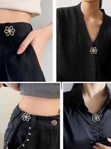 8 piezas/4 Sets de pantalones tipo button con flores, Set de aros de cintura sin costuras ni herramientas, anzuelos decorativos desmontables para jeans sueltos, pantalones, faldas y mangas - Multicolor - Ver 3