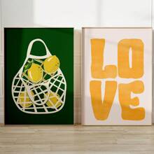 3pcs Minimalist Lemon Wall Art Set - Vintage Yellow-Green, Frameless Canvas Paintings, Suitable For Living Room, Kitchen, Dining Room Decor, Birthday & Graduation Gift