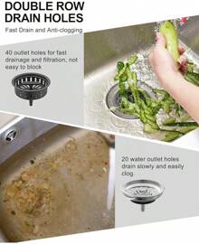 B9171 Black Kitchen Sink Drain Kit 3 1/2 Sink Strainer For Kitchen Sink With Stainless Steel Strainer Stopper Drain Assembly Basket Strainer Fit Standard Sink Drain Hole