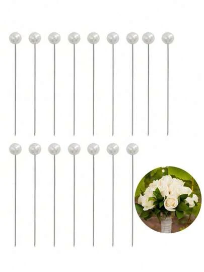 100/200/300颗（4*0.45厘米）珍珠花束别针，白色/红色/黄色。圆形仿珍珠头别针，适用于DIY手工、新娘捧花、缝纫胸花别针、婚礼捧花、周年纪念捧花别针、婚礼花艺配件透明花朵别针。