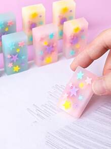 3pcs Star Eraser Clear High Light Color Less-Dust For Pencil Cleaning Stationery School Back To School - Multicolor - View 5