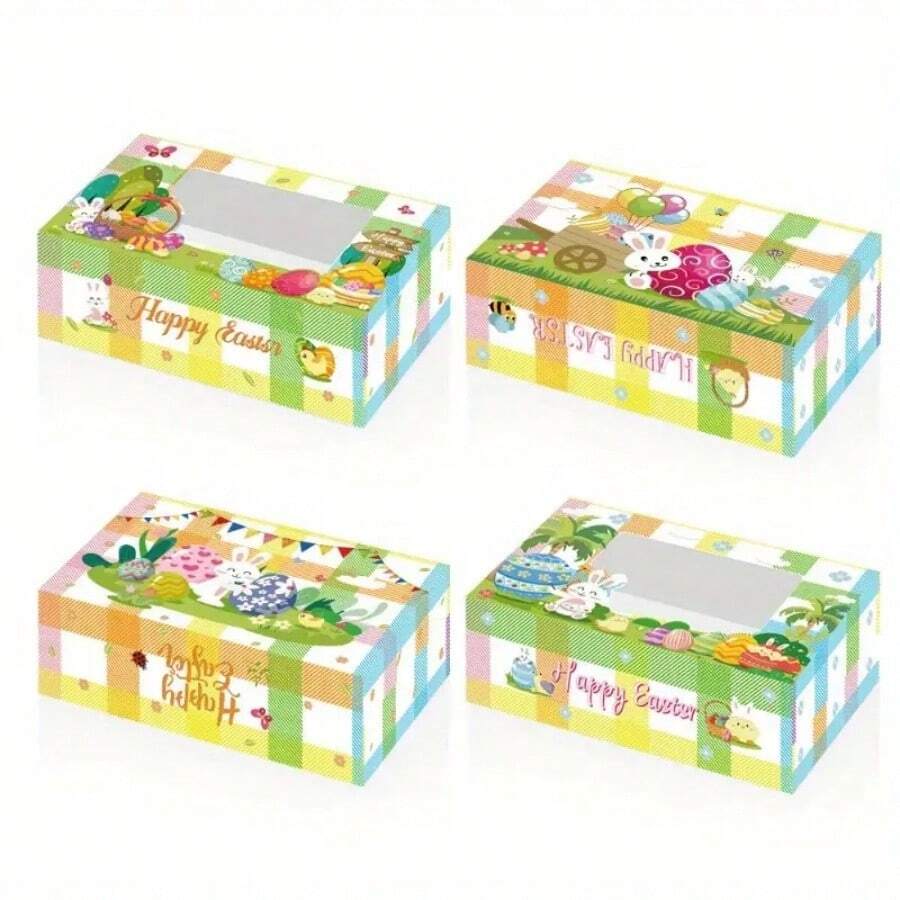 12pcs Set Easter Gift Boxes With Transparent Windows - Rabbit, Egg Patterns, "Happy Easter" And "Big Sis" Designs, Easter Celebration Paper Party Favor Boxes, Holiday Gift Boxes | Decorative Gift Boxes | Easter Themed Illustrations