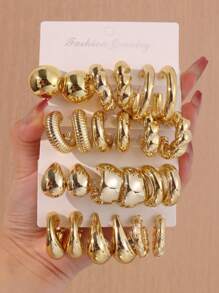 24 件时尚休闲几何 C 形水滴耳环