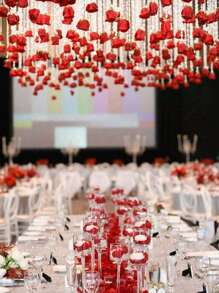 11pcs/Set Wedding Decor Hanging Red Rose, 10pcs Red Roses + 1pc 100m Transparent Line, For DIY Wedding Decor, Bridal Shower, Wedding Bouquet, Table Centerpiece And Ceiling Decor