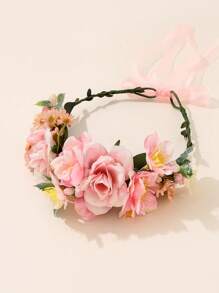 1pc Bohemian Style Fabric Artificial Flower Wreath Headband, For Bride/Bridesmaid Wedding