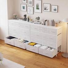 LUMTOK 10-Drawer Dresser, Fabric Storage Dresser Drawers For Bedroom, Hallway, Nursery, Closets, Steel Frame, Wood Top, Easy Pull Handle (Greige) - 淺灰色 - 查看 9