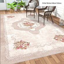 [5mm Thickness Crystal Velvet Flocked Bottom] 1pc Geometric Floral Pattern Carpet - Waterproof, Anti-Slip, Absorbent, Machine Washable, Soft Comfortable Mat, Suitable For Kitchen, Living Room, Bedroom, Hallway, Bathroom, Laundry Room - Easy To Clean, Carpet For Home Decor