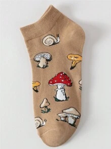 Women's Small Mashroom Pattern Comfort Mid-Cuff Low Cut No Show Holiday Spring&Summer Socks