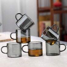 12/6/4/2 Pcs Black Transparent Heat Resistant Glass Small Tea Cups With Handle, Suitable For Home, Office, KTV, Ideal For Drinking Water, Tea, Beverages, Espresso Etc. [Note: No Cup Holder Included]