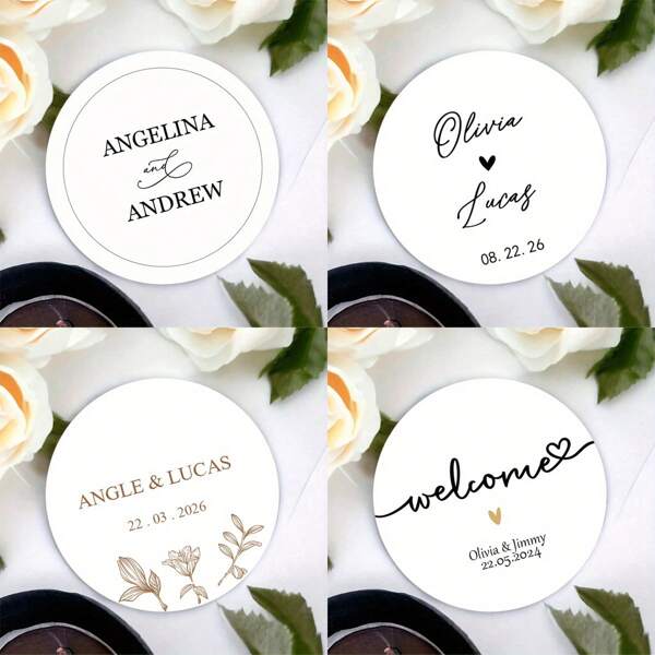 45/90 piezas Etiquetas personalizables para regalos de agradecimiento de boda y compromiso, pegatinas de papel artístico, en blanco y negro, para decoración de embalaje de regalos