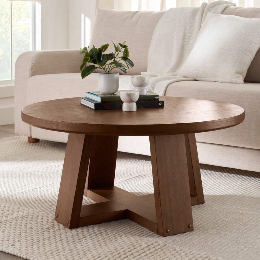 Ezra Coffee Table, Walnut Finish, Round