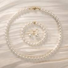 3pcs/Set Fashionable Minimalist Cute Crystal Material Pearl Earrings,Bracelet And Necklace Jewelry Set For Women, Suitable For Daily Wear, Party And Banque - Three Piece Suit - View 11